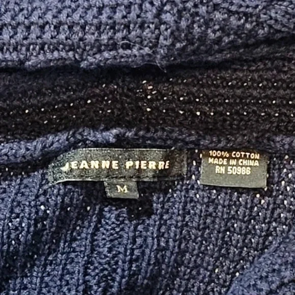 EUC Jeanne Pierre Cable Knit Cowl Neck Cotton Sweater Sz. M Dark Blue - Picture 4 of 9